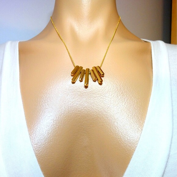 Via Saviene Aurum Small Bib Necklace Gold Plated Brass Excellent MCM - Picture 7 of 7
